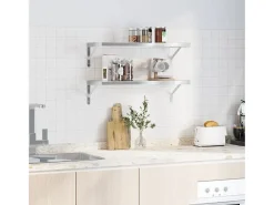 Estantes de pared 2 uds acero inoxidable plateado 75x30x3 cm ES592141