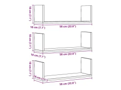 Estantes de pared 3 uds madera ingeniería envejecida 58x18x18cm