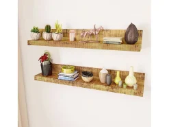 Estantes de pared 2 uds madera maciza
