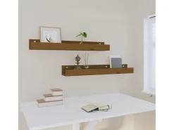 Estantes de pared 2 uds Marrón miel 80x12x9cm Madera maciza de pino