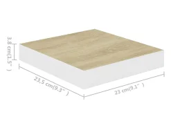 Estantes de pared 2 uds Roble y blanco 23x23,5x3,8 cm MDF