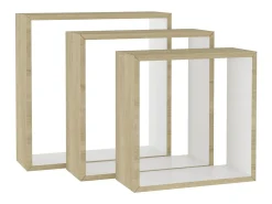 Estantes de pared cúbicos de 3 piezas, blanco y roble sonoma