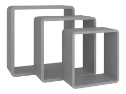 Estantes de pared cúbicos 3 piezas MDF gris