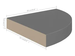Estantes flotantes de esquina (4 unidades), gris brillante, 25 x 25 x 3,8 cm, MDF