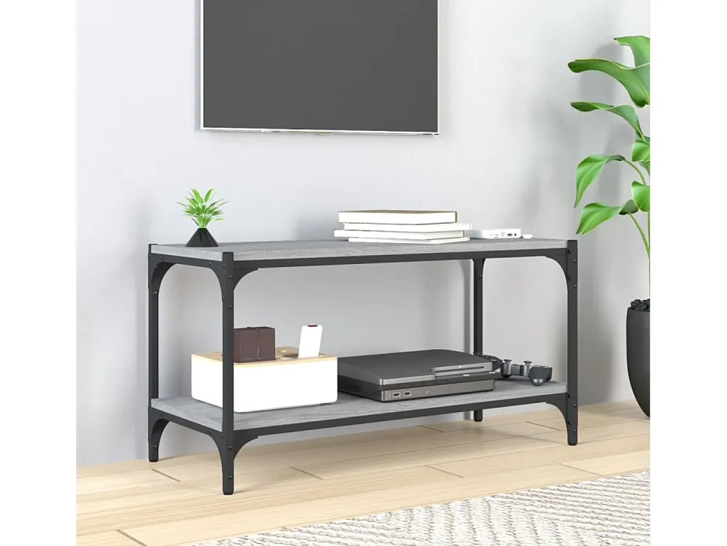 Foster City Mueble para TV contrachapada y acero gris Sonoma 80x33x41 cm