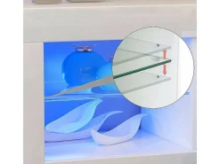 Gabinete de televisión blanco brillante con luz LED, 3 puertas, estante de vidrio, banco de televisión moderno, buffet de sala de estar, 135x35x70cm
