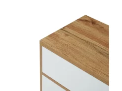 Gabinete de televisión de 5 puertas y 8 nicho, pies de madera sólida, 175x37x51cm, blanco y natural