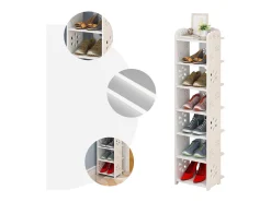 Gabinete de zapato 7 niveles en madera de plástico, estante de almacenamiento de zapatos, 26x25x96cm, blanco
