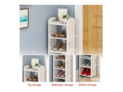 Gabinete de zapato 7 niveles en madera de plástico, estante de almacenamiento de zapatos, 26x25x96cm, blanco