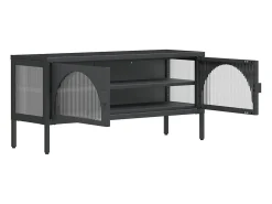 Garden Furniture - Mueble de TV vidrio y acero negro 105x35x50 cm