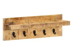 Garden Furniture - Perchero de pared madera maciza de mango sin tratar 60x15x20 cm