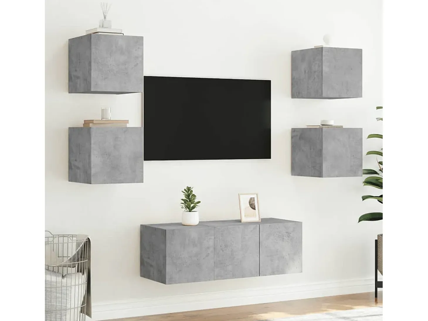 Gerben Mueble de TV de pared con luces LED gris hormigón 30,5x35x30 cm