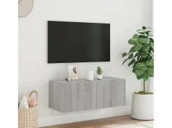 Gerben Mueble de TV de pared con luces LED gris Sonoma 80x35x31 cm
