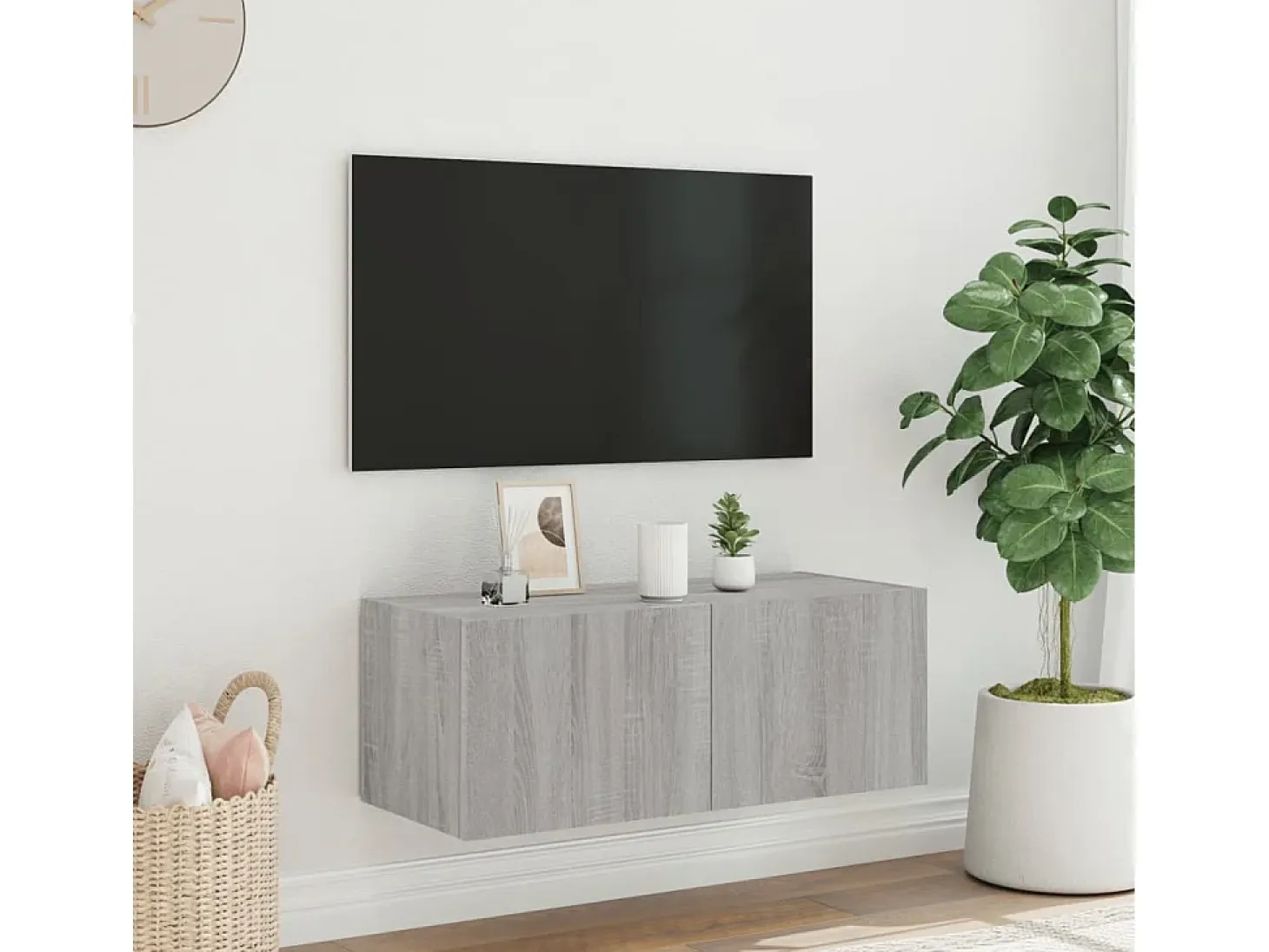 Gerben Mueble de TV de pared con luces LED gris Sonoma 80x35x31 cm