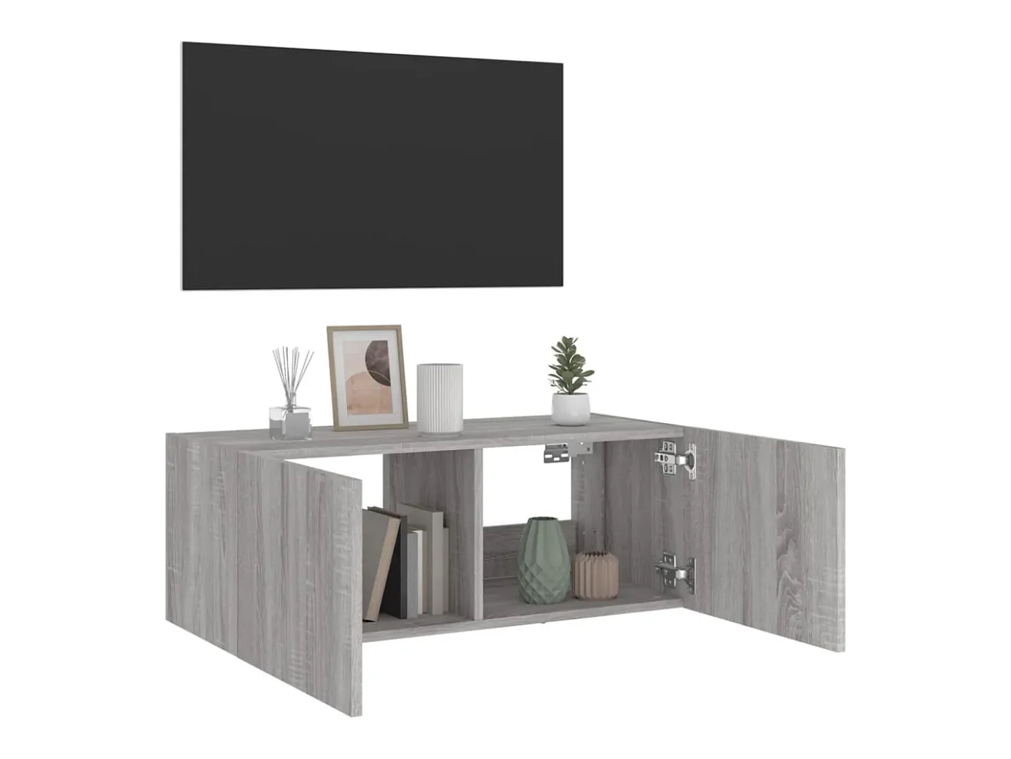 Gerben Mueble de TV de pared con luces LED gris Sonoma 80x35x31 cm