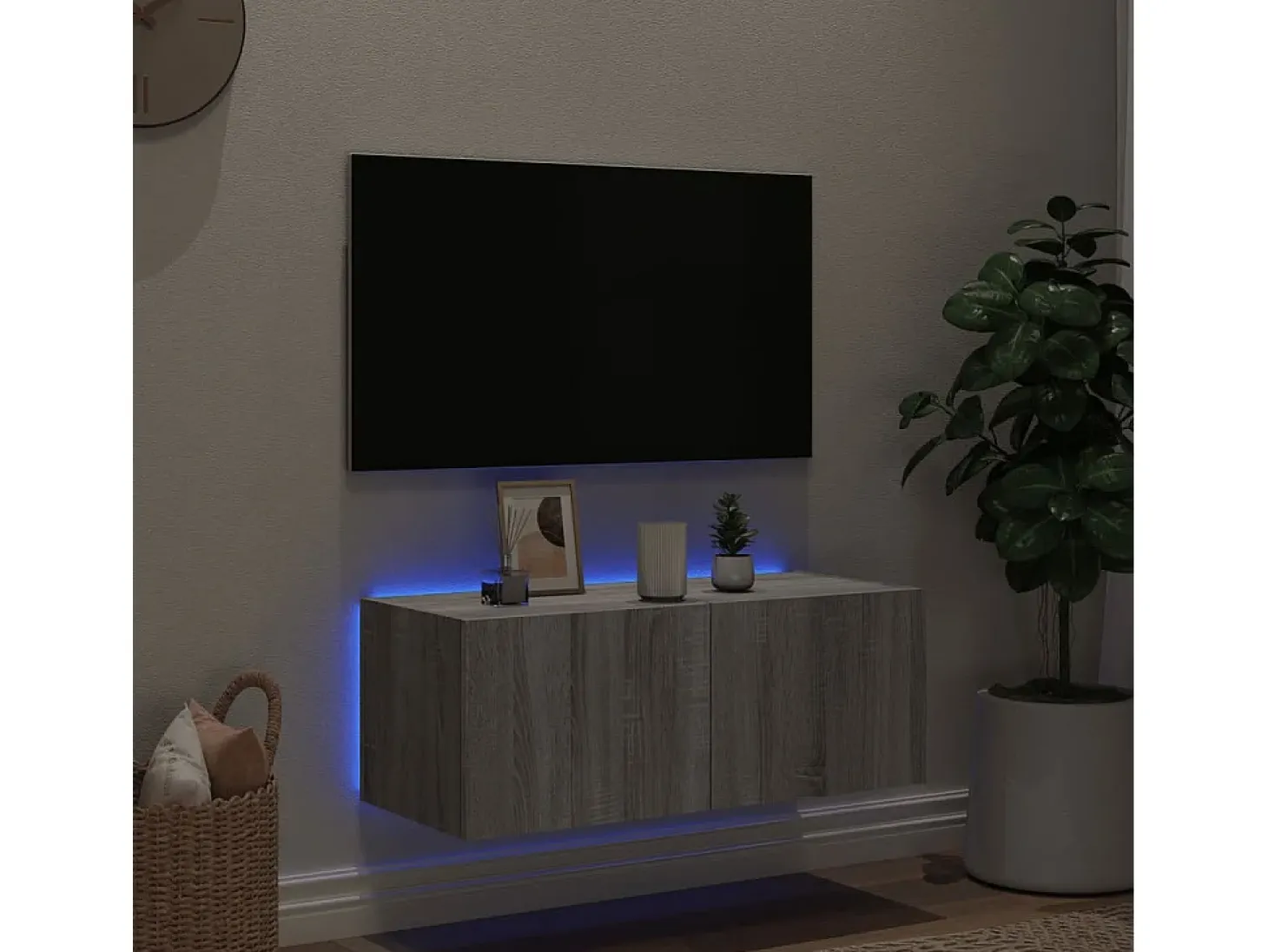 Gerben Mueble de TV de pared con luces LED gris Sonoma 80x35x31 cm