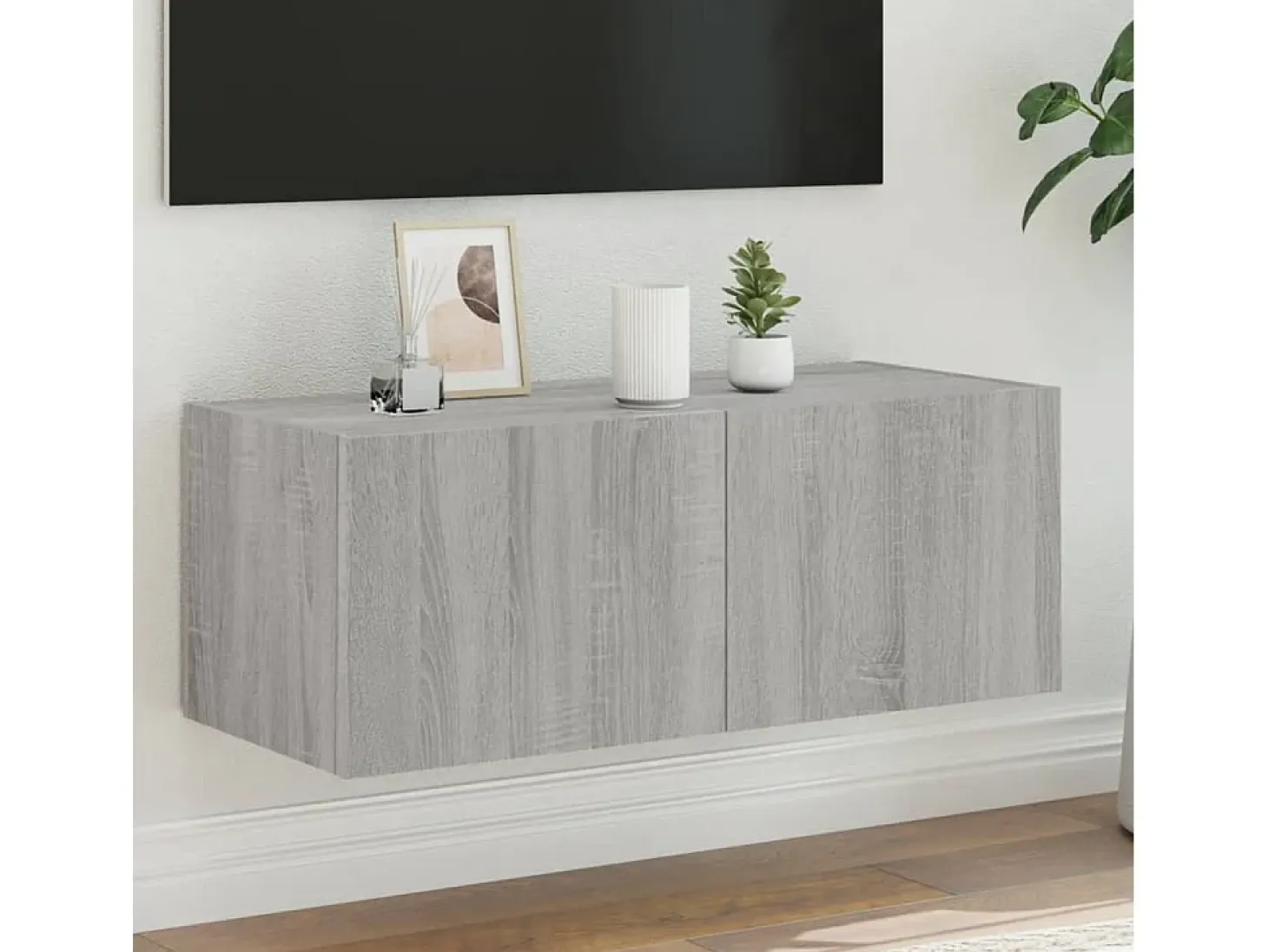 Gerben Mueble de TV de pared con luces LED gris Sonoma 80x35x31 cm