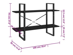 Gitana Estantería de 2 niveles madera contrachapada negro 100x30x70 cm