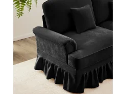 Gran Sofá 2 Plazas Chenille - Con Funda Extraíble y 2 Cojines - 194x83.5x93cm - Negro