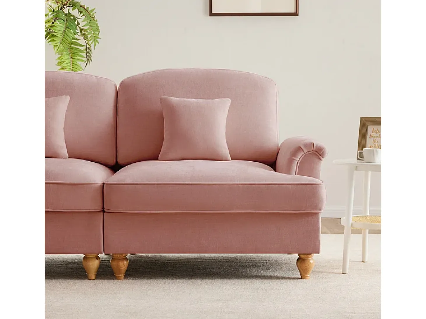 Gran Sofá 2 Plazas Chenille - Con Funda Extraíble y 2 Cojines - 194x83.5x93cm - Rosa