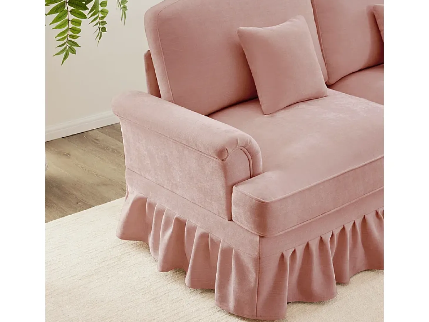 Gran Sofá 2 Plazas Chenille - Con Funda Extraíble y 2 Cojines - 194x83.5x93cm - Rosa