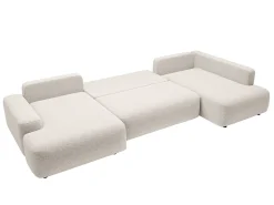 Gran sofá cama rinconera derecha panorámico en tela texturizada crema DAVISO