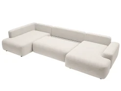 Gran sofá cama rinconera izquierda panorámico en tela texturizada crema DAVISO