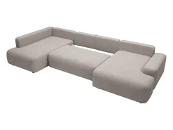 Gran sofá cama rinconera izquierda panorámico 8 plazas tela texturizada topo DAVISO