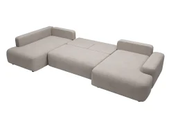 Gran sofá cama rinconera izquierda panorámico 8 plazas tela texturizada topo DAVISO