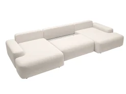 Gran sofá cama rinconera panorámico en tela texturizada crema DAVISO
