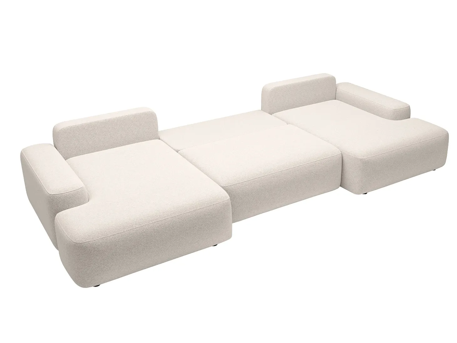 Gran sofá cama rinconera panorámico en tela texturizada crema DAVISO