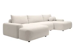 Gran sofá cama rinconera panorámico en tela texturizada crema DAVISO