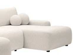 Gran sofá cama rinconera panorámico en tela texturizada crema DAVISO