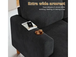 Gran sofá de esquina panorámico - 4 plazas - chaise longue 109cm - de pana - 269x140x86 - Negro