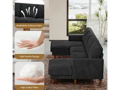 Gran sofá de esquina panorámico - 4 plazas - chaise longue 109cm - de pana - 269x140x86 - Negro