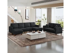 Gran sofá de esquina panorámico - 4 plazas - chaise longue 109cm - de pana - 269x140x86 - Negro