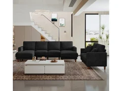 Gran sofá de esquina panorámico - 4 plazas - chaise longue 109cm - de pana - 269x140x86 - Negro