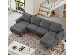 Gran sofá de esquina panorámico - 4 plazas - chaise longue 109cm - de pana - 269x140x86 - Gris