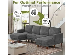 Gran sofá de esquina panorámico - 4 plazas - chaise longue 109cm - de pana - 269x140x86 - Gris
