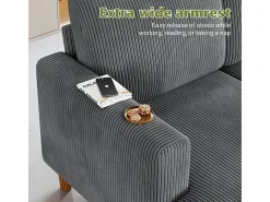 Gran sofá de esquina panorámico - 4 plazas - chaise longue 109cm - de pana - 269x140x86 - Gris