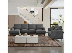 Gran sofá de esquina panorámico - 4 plazas - chaise longue 109cm - de pana - 269x140x86 - Gris