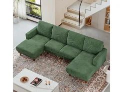 Gran sofá de esquina panorámico - 4 plazas - chaise longue 109cm - de pana - 269x140x86 - Verde