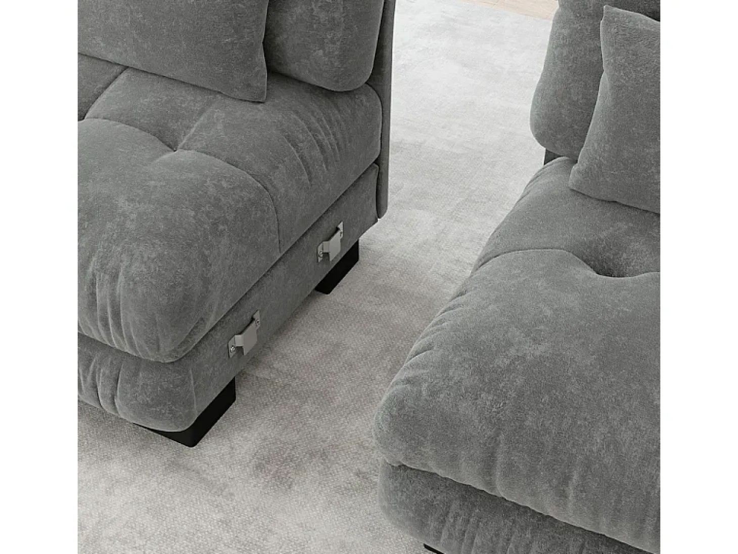 Gran sofá gris - 3 plazas - con 5 cojines - estructura madera maciza - Felpa - 313x77x81cm