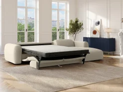 Gran Sofá rinconera derecho convertible exprés 140 cm en tejido color beige jaspeado POGNI
