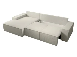Gran sofá rinconera izquierda de pana beige AMELIA