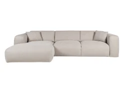 Gran sofá rinconera izquierda convertible exprés colchón 16 cm en tela jaspeada beige POGNI