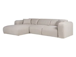 Gran sofá rinconera izquierda convertible exprés colchón 16 cm en tela jaspeada beige POGNI
