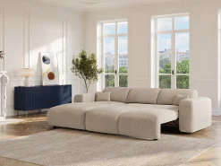 Gran sofá rinconera izquierda convertible de pana beige POGNI de Maison Céphy