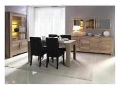 Gran vitrina 2 puertas acristaladas y 2 puertas de madera - Colección FARRA - roble claro