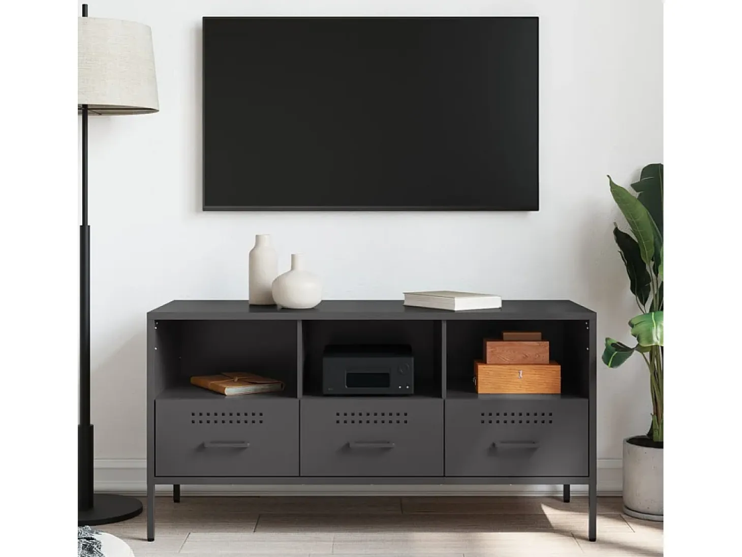 Gryln Mueble para TV acero negro 100,5x39x50,5 cm